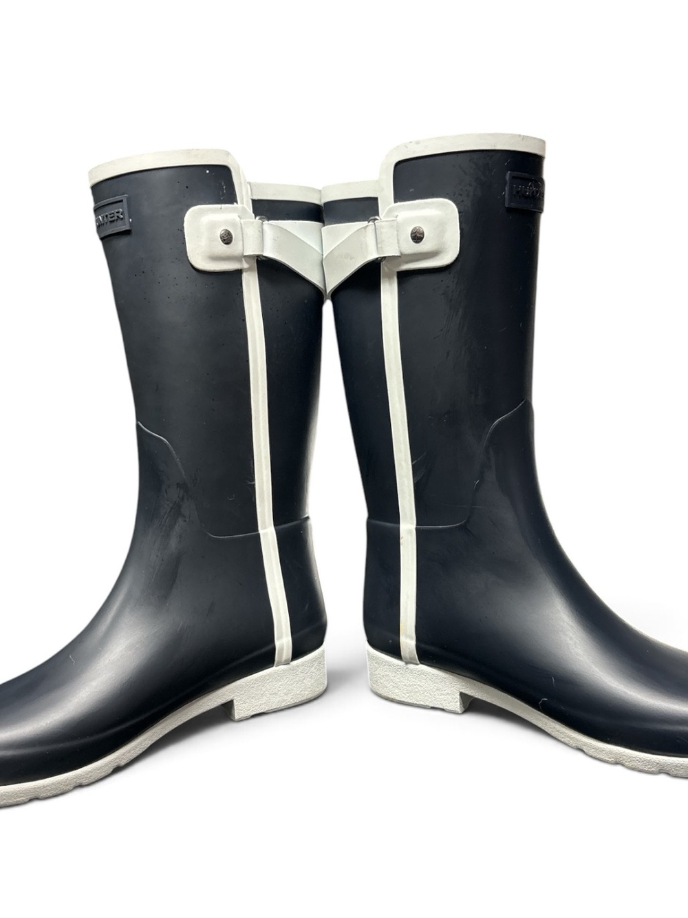 Hunter Boots Refined Slim Fit Contrast Rain Boots Dark Navy White Women Size 8 - Picture 4 of 8